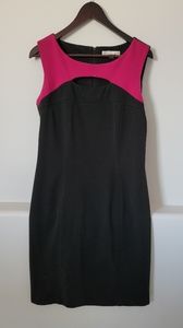 Gently worn Cleo Petite sleeveless dress. Size 6. Black with pink.